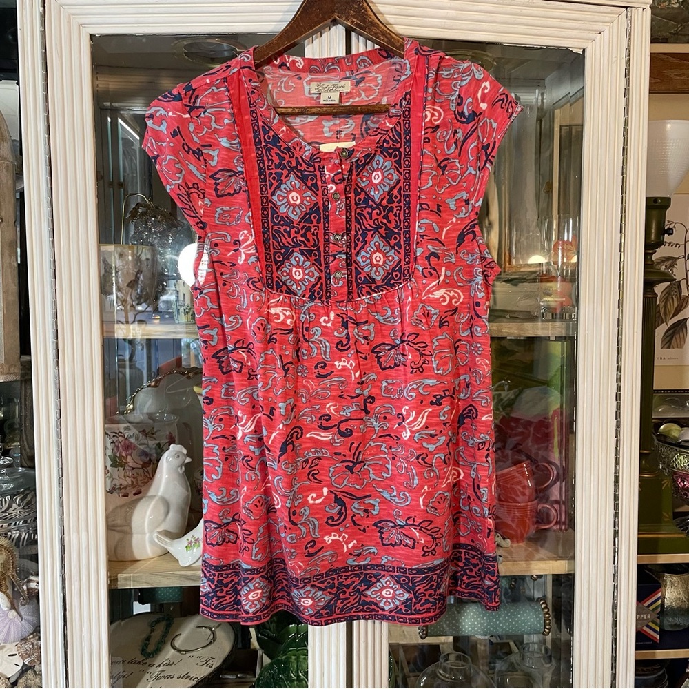 Lucky Brand sleeveless red print Top M nw